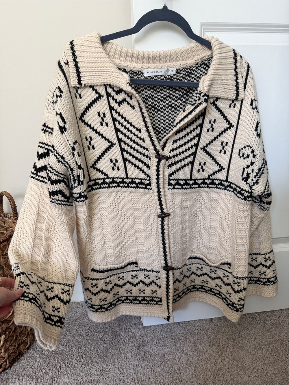 Altar’d State Cream and Black Nordic Knit Cardigan Sweater